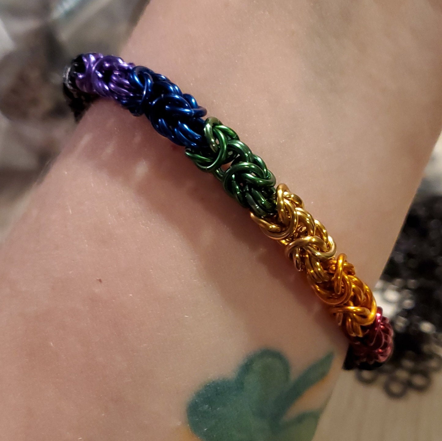 PRIDEcollection 7" Rainbow and Black Byzantine Chainmaille Bracelet with Toggle Clasp