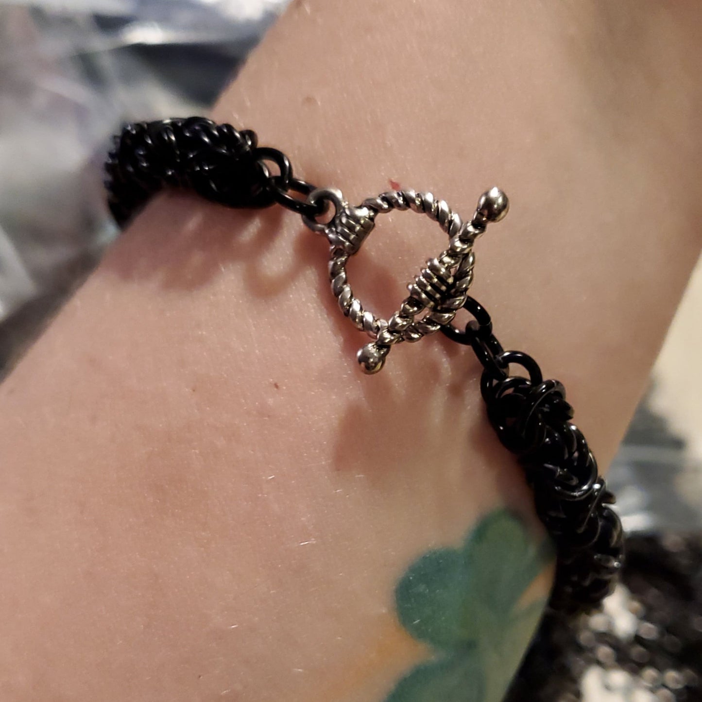 PRIDEcollection 7" Rainbow and Black Byzantine Chainmaille Bracelet with Toggle Clasp