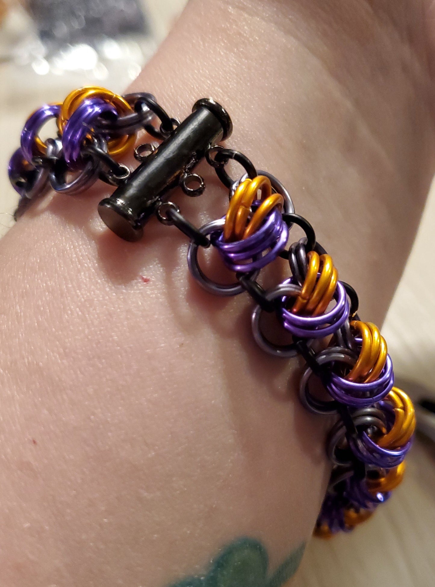 Witch's Brew Bracelet, Modified catwalk weave, magnetic plated slide toggle clasp
