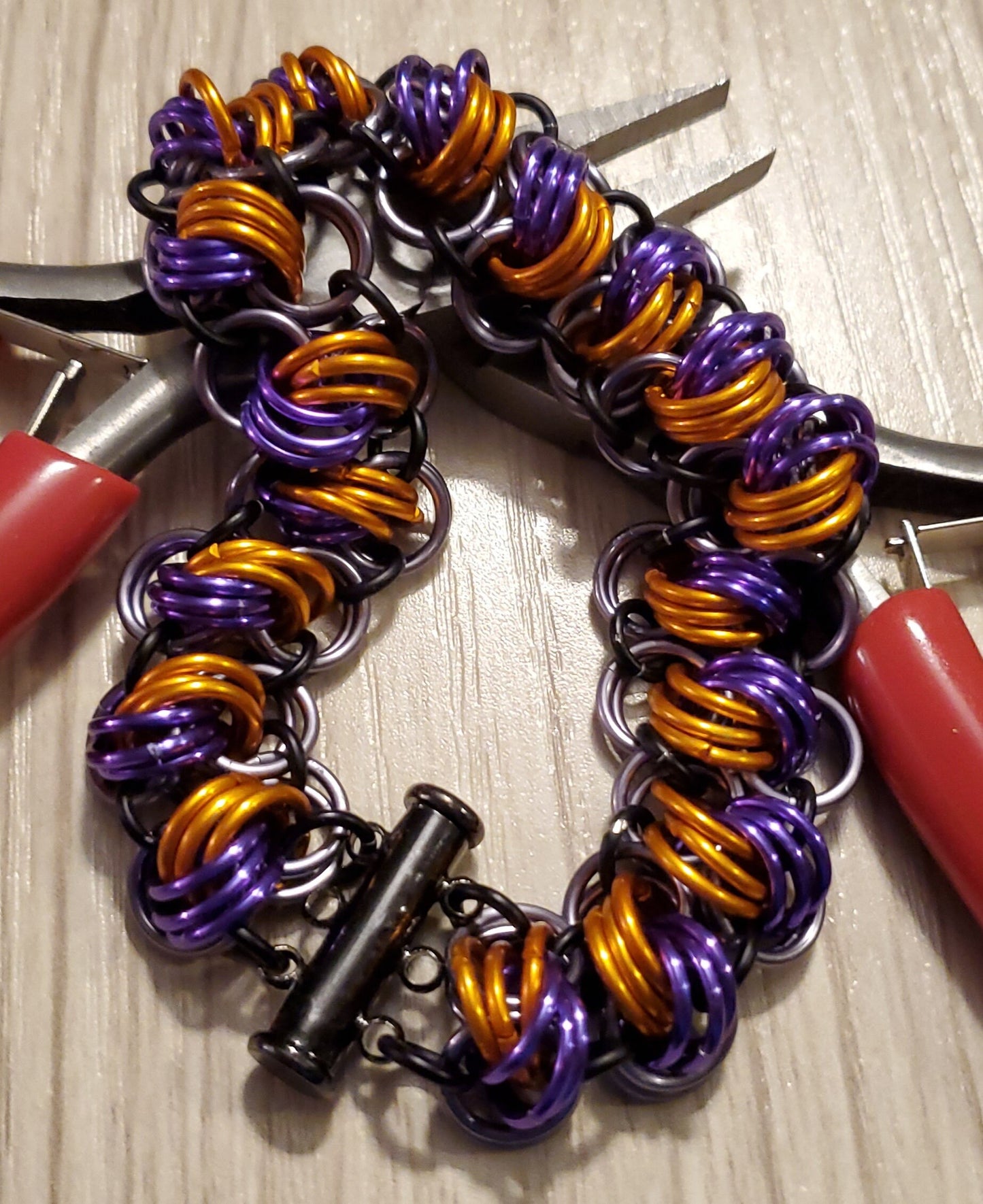 Witch's Brew Bracelet, Modified catwalk weave, magnetic plated slide toggle clasp