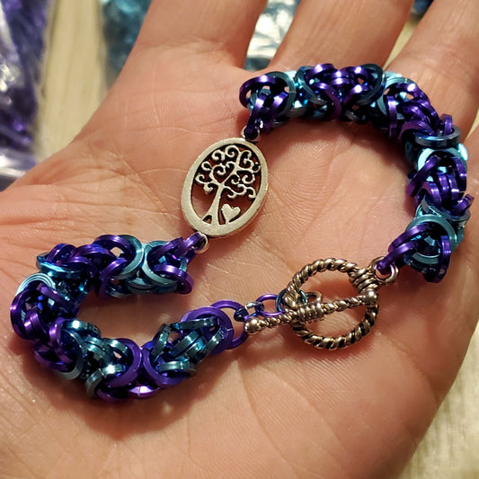 Suicide Awareness Tree of Life Purple and Teal Square Wire with Toggle Clasp
