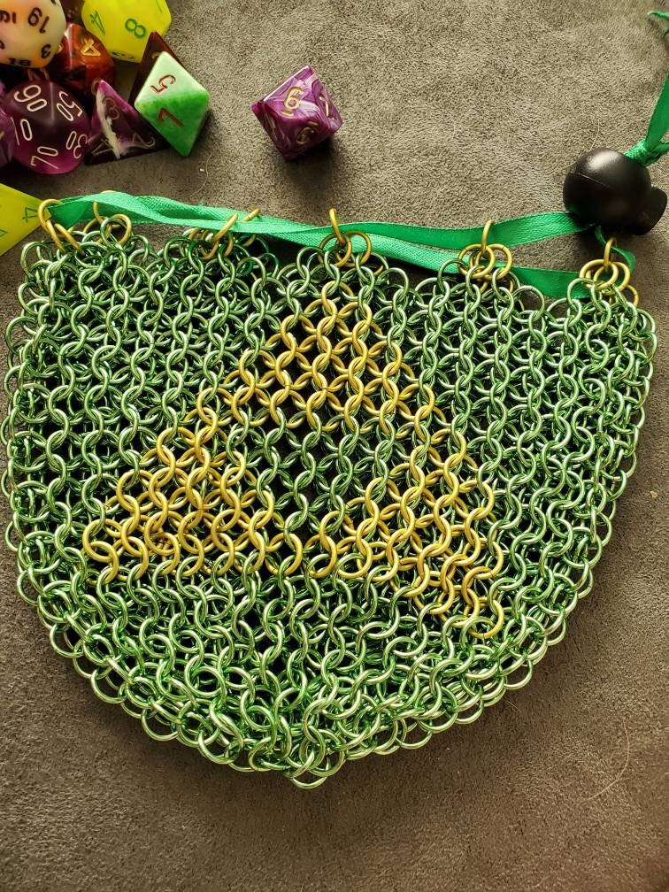 Triforce Dice Bag Chainmaille Green Gold