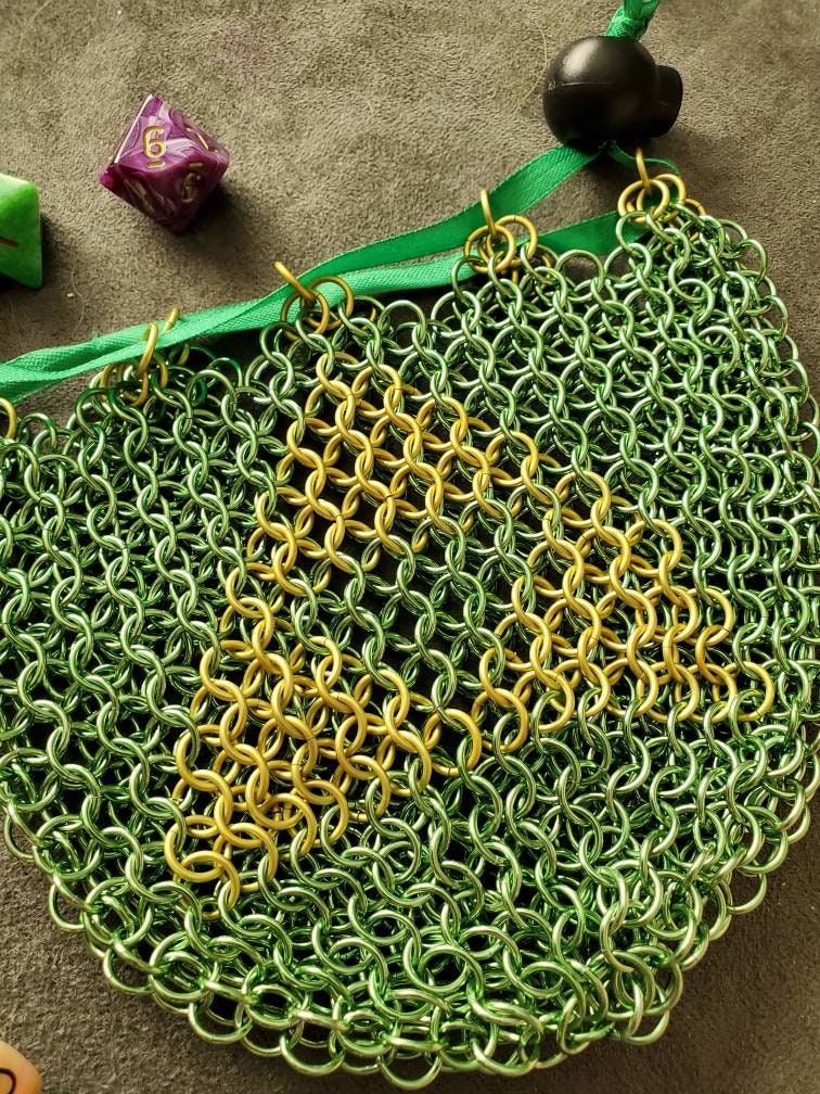 Triforce Dice Bag Chainmaille Green Gold