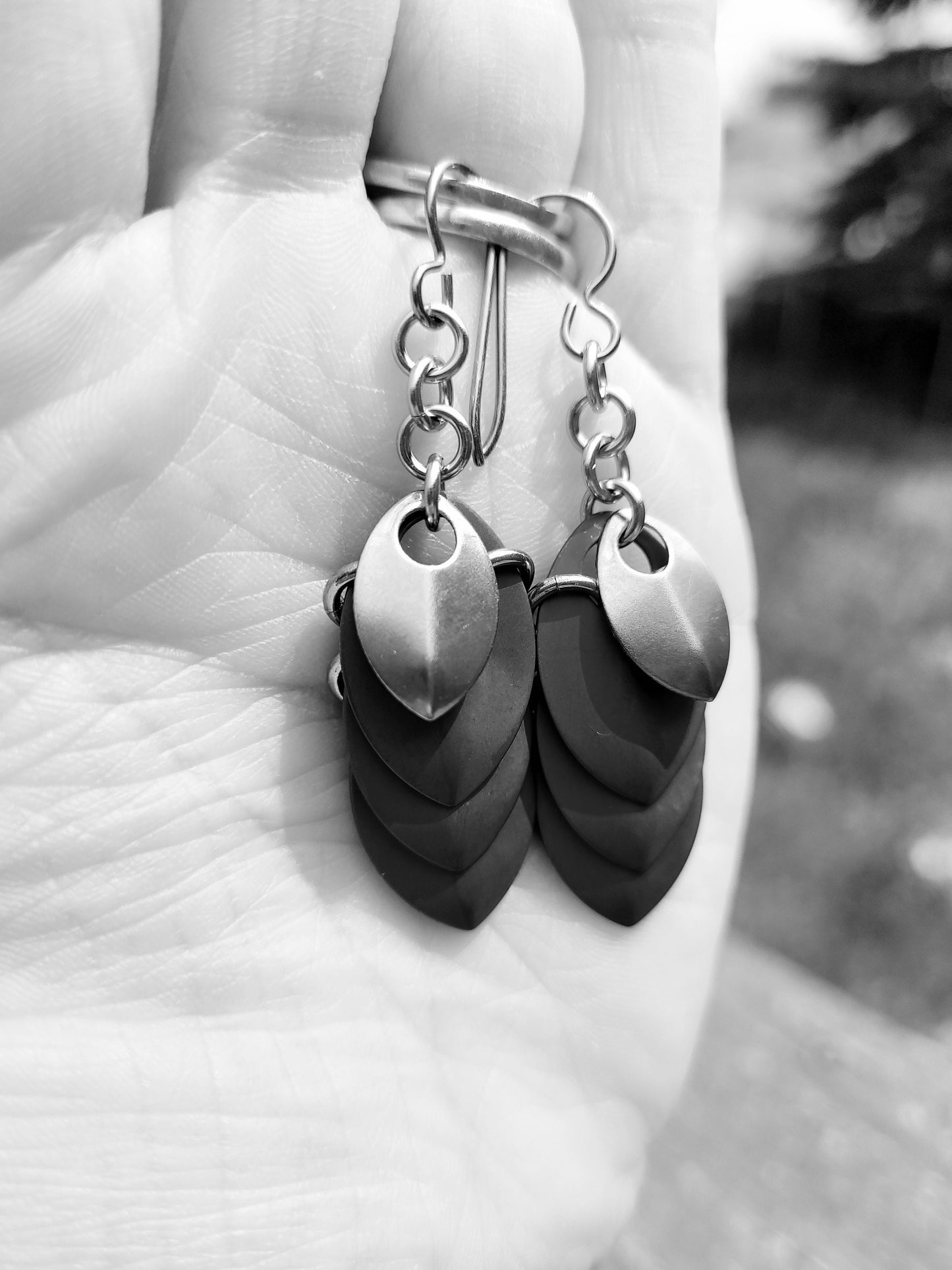Teal Titanium Linear Dragon Scale (small) Dangle Earrings